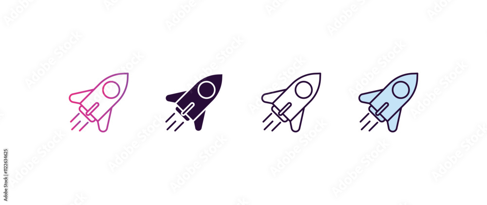 Poster rocket gradient, line, filled, colored icon. editable vector from ai and tech concept. four differen