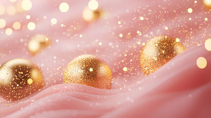 A soft pink background and featuring golden particles