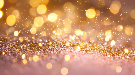 A soft pink background and featuring golden particles