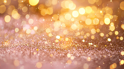 A soft pink background and featuring golden particles
