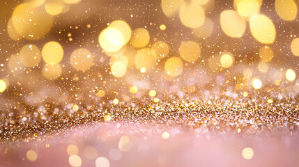 A soft pink background and featuring golden particles