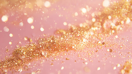 A soft pink background and featuring golden particles