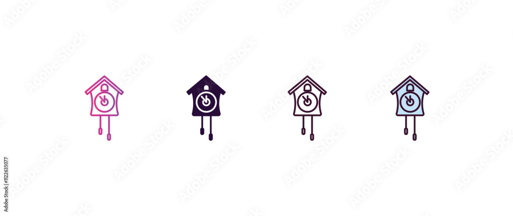 Poster cuckoo clock gradient, line, filled, colored icon. editable vector from furniture concept. four diff