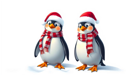 Fototapeta premium penguins wearing Santa hats and scarves