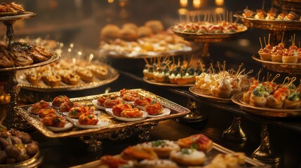 Obraz premium Elegant Display of Assorted Appetizers for Grand Event Celebration