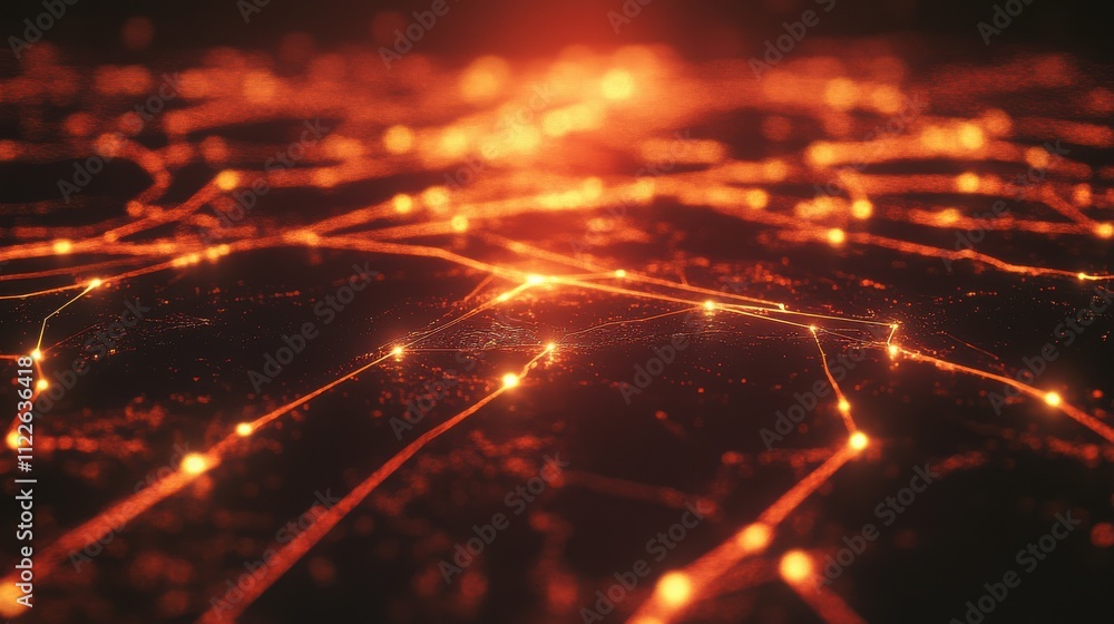 Poster abstract network connection with glowing orange lines and dots