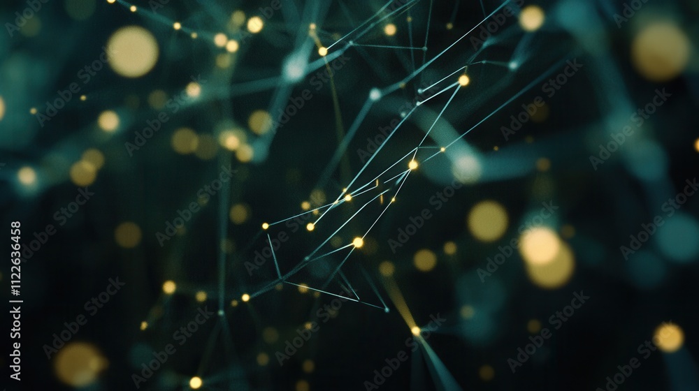 Poster abstract network connection with glowing dots in dark background