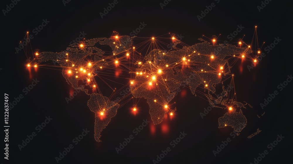 Aufkleber global network map with bright connections and dark background