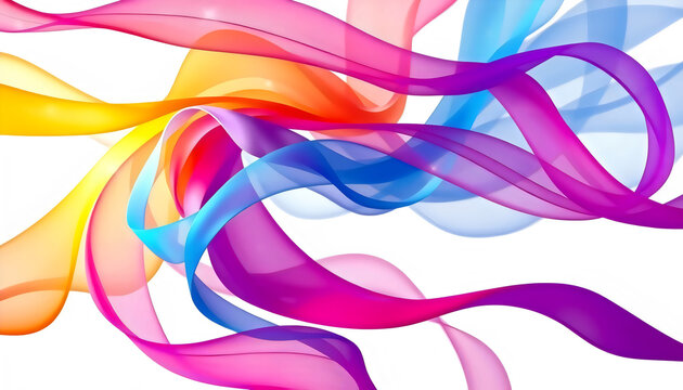 ribbons gracefully floating against a bright white canvas