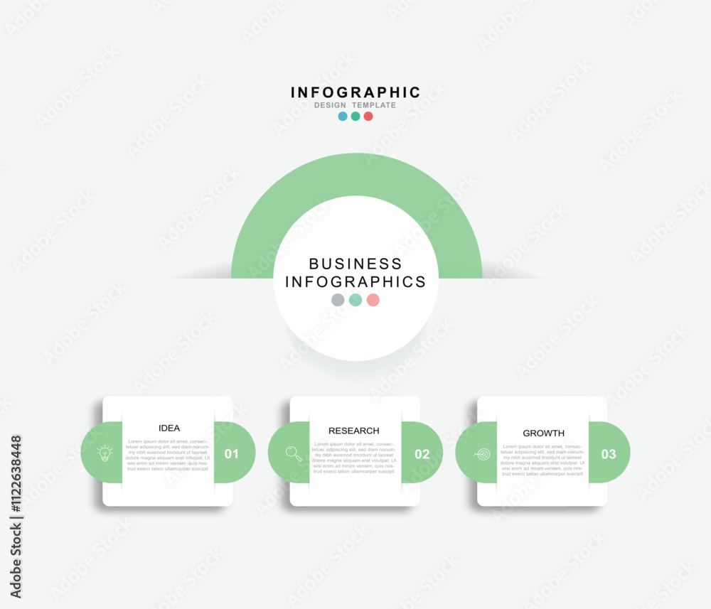 Fototapete Design template for vector infographic labels with icons and 3 options or steps. Suitable for process diagrams, presentations, workflow layouts, banners