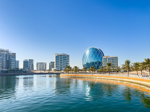 Aldar Headquarters Building in the shape of a disk with a height of around 80 meters