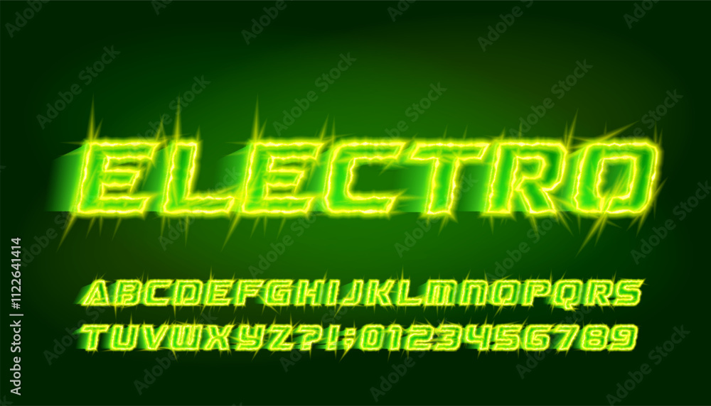Poster electro alphabet font. neon light letters and numbers with a speed effect. stock vector typeface for