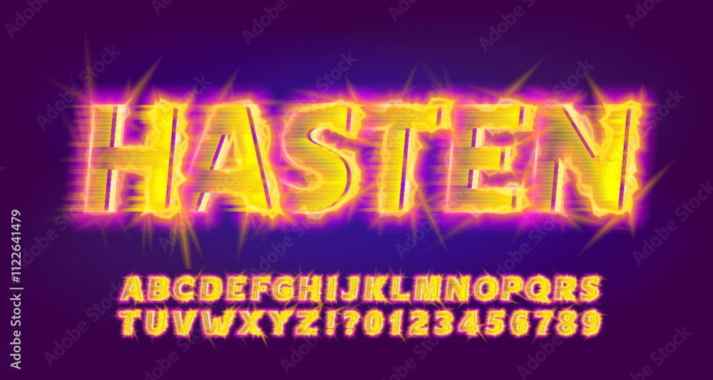 Fototapete hasten alphabet font. colorful neon letters and numbers. retro typescript for your typography design