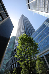 Obraz premium Modern towers in the business district - Frankfurt am Main - Hessen - Germany