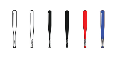 baseball bat set design, available in outline style, black and colored, editable vector eps 10.