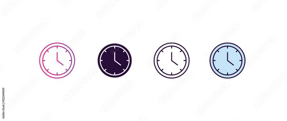 Poster circular clock gradient, line, filled, colored icon. editable vector from tools concept. four differ