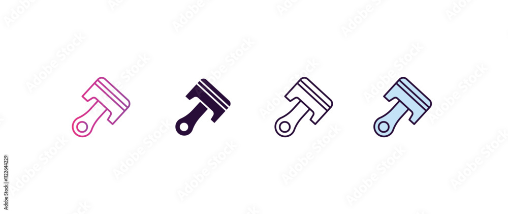 Poster piston on gradient, line, filled, colored icon. editable vector from tools concept. four different s