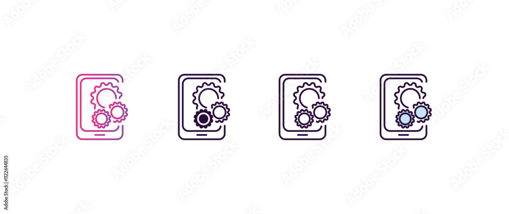 Poster native apps gradient, line, filled, colored icon. editable vector from technology concept. four diff