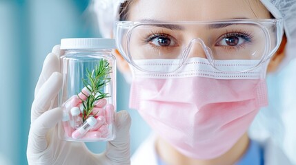 Doctor Holding Herbal Capsule Jar Representing Modern Healthcare Innovation.