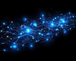 Abstract Blue Circuitry Glowing Lines Design