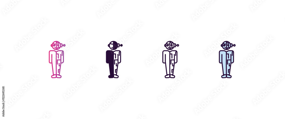Poster humanoid robot gradient, line, filled, colored icon. editable vector from technology concept. four d