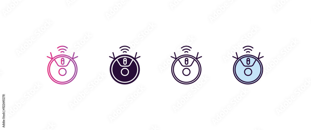 Poster robot vacuum gradient, line, filled, colored icon. editable vector from technology concept. four dif