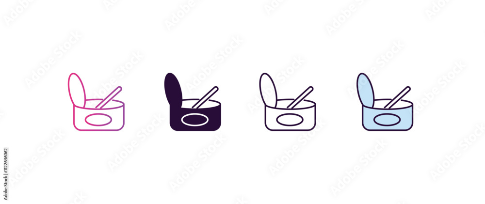 Poster open tin with spoon gradient, line, filled, colored icon. editable vector from restaurant concept. f