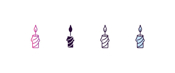 candle gradient, line, filled, colored icon. editable vector from religion concept. four different style candle icon isolated on white background