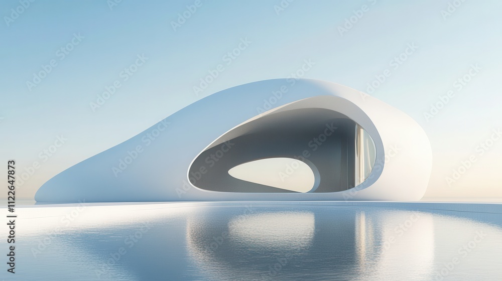 Poster abstract modern architecture with smooth curves and serene water