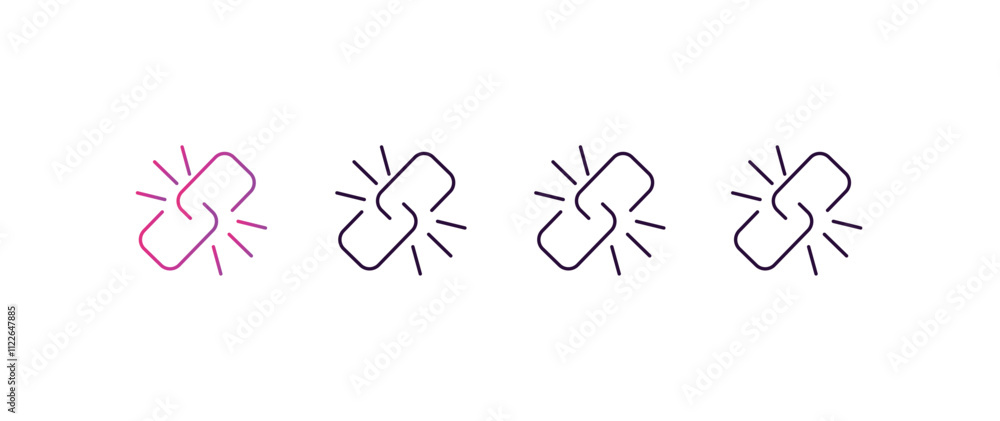 Poster broken link gradient, line, filled, colored icon. editable vector from programming concept. four dif