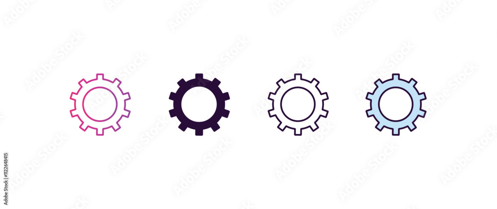 Poster cogwheel gradient, line, filled, colored icon. editable vector from programming concept. four differ
