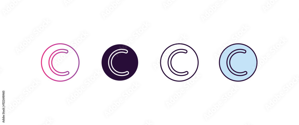 Poster copyright gradient, line, filled, colored icon. editable vector from programming concept. four diffe