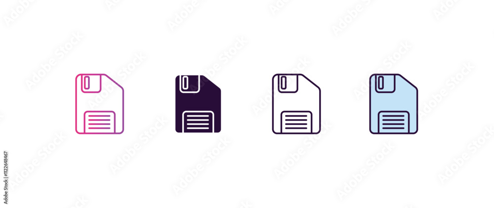 Poster floppy disk gradient, line, filled, colored icon. editable vector from programming concept. four dif
