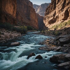 A river cutting through a rocky canyon.