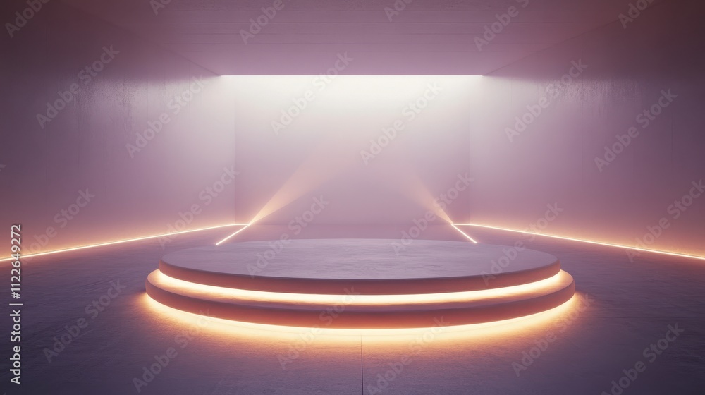 Poster Empty Stage with Soft Lighting and Mist for Performance Display