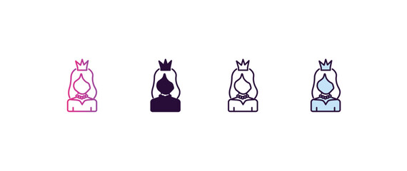 princes gradient, line, filled, colored icon. editable vector from people concept. four different style princes icon isolated on white background