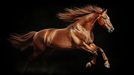 An image made using only the same shade of chestnut brown of a horse against a black background. The horseâ€™s strong, muscular body gallops through the dark plains