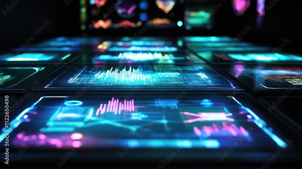 Poster futuristic data visualization with bright colors and interactive designs