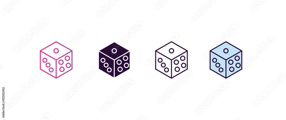 Poster dice gradient, line, filled, colored icon. editable vector from entertainment concept. four differen