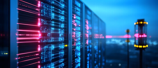 Fototapeta premium Networks and infrastructures interconnected to deliver a wide range of digital services