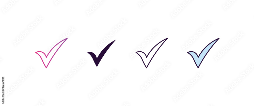 Poster check mark gradient, line, filled, colored icon. editable vector from education concept. four differ