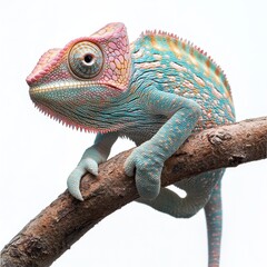 Obraz premium Vibrant Panther Chameleon on Branch - Close-Up Studio Shot of Colorful Reptile
