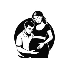 Obraz premium Husband with pregnant wife Clipart Vector - Happy pregnancy Couple illustration. Child expectation
