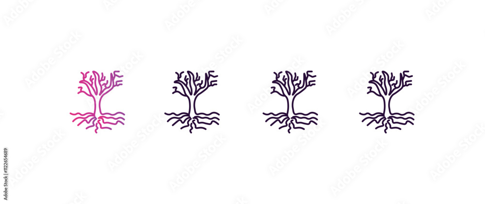 Poster tree and roots gradient, line, filled, colored icon. editable vector from ecology concept. four diff