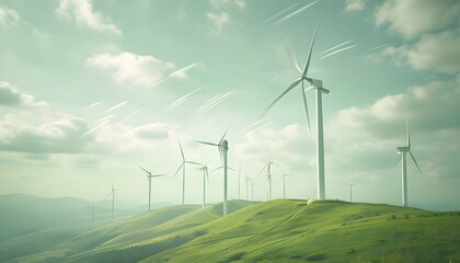 Obraz premium Wind Turbines on a Hill 