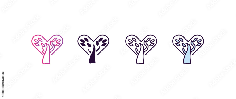 Poster tree with hearts gradient, line, filled, colored icon. editable vector from ecology concept. four di