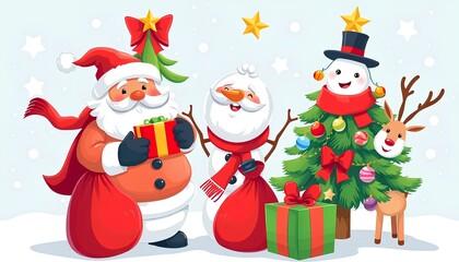 snowman with christmas tree and gifts