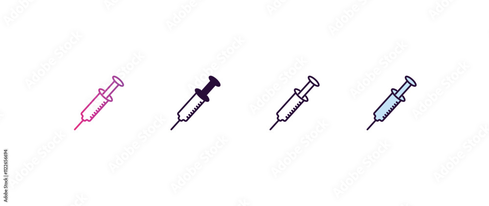 Aufkleber empty syringe gradient, line, filled, colored icon. editable vector from dentist concept. four diffe