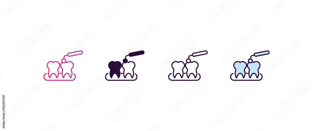 Poster interproximal gradient, line, filled, colored icon. editable vector from dentist concept. four diffe