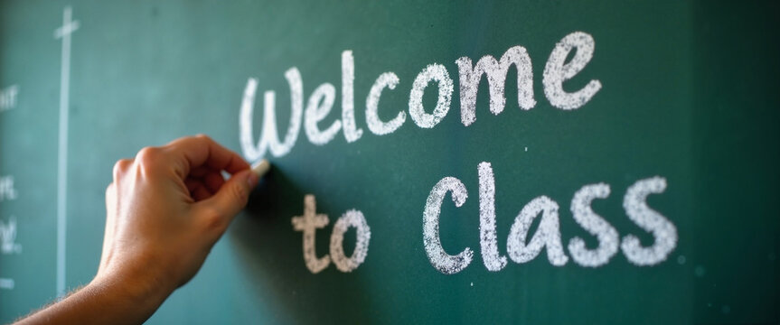 Warm welcome to class on Education Day with creative chalk writing on green board